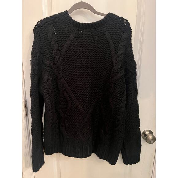 Zara Women's Black Cable Knit Fringe M Sweater Oversized Fisherman Whimsygoth - Picture 9 of 11